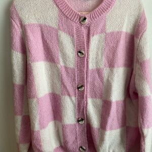 Pink and White Checkered Women's Sweater